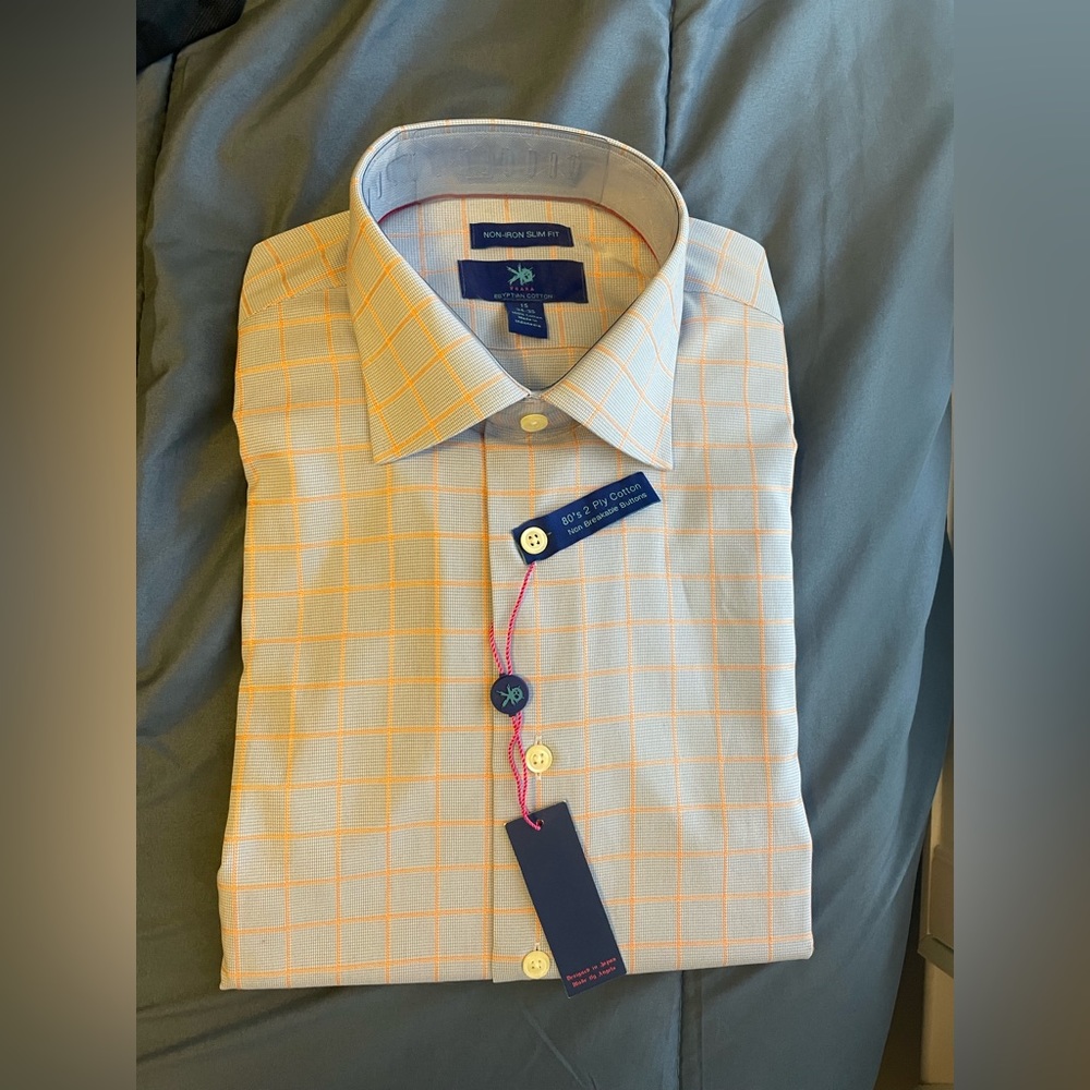 Never worn egara dress shirt. Blue and orange checkered pattern